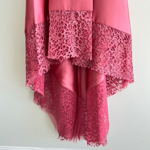 MONIQUE LHUILLIER High Low Laced Sleeves V Neck Cocktail Evening Gown Dress Sz 6 - Picture 5 of 15